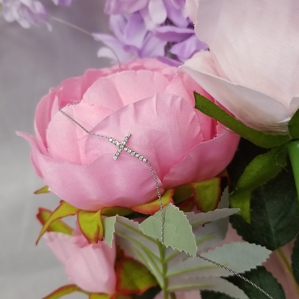 Dimond Sideway Cross Pendant Necklace